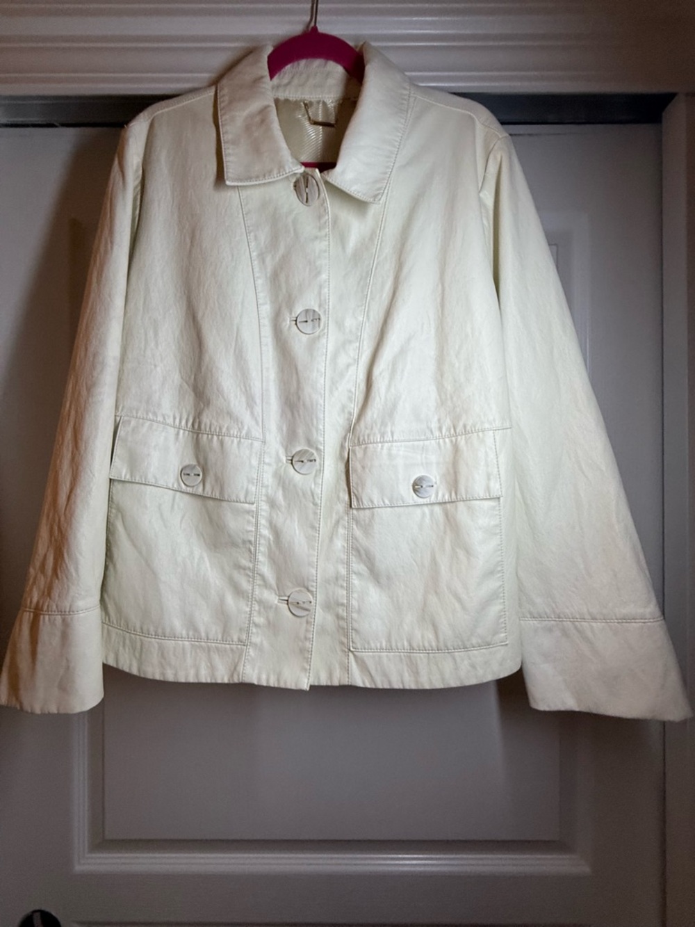 Chicos Women’s Cream Button-Front Vegan Jacket - Classic Collared Coat
